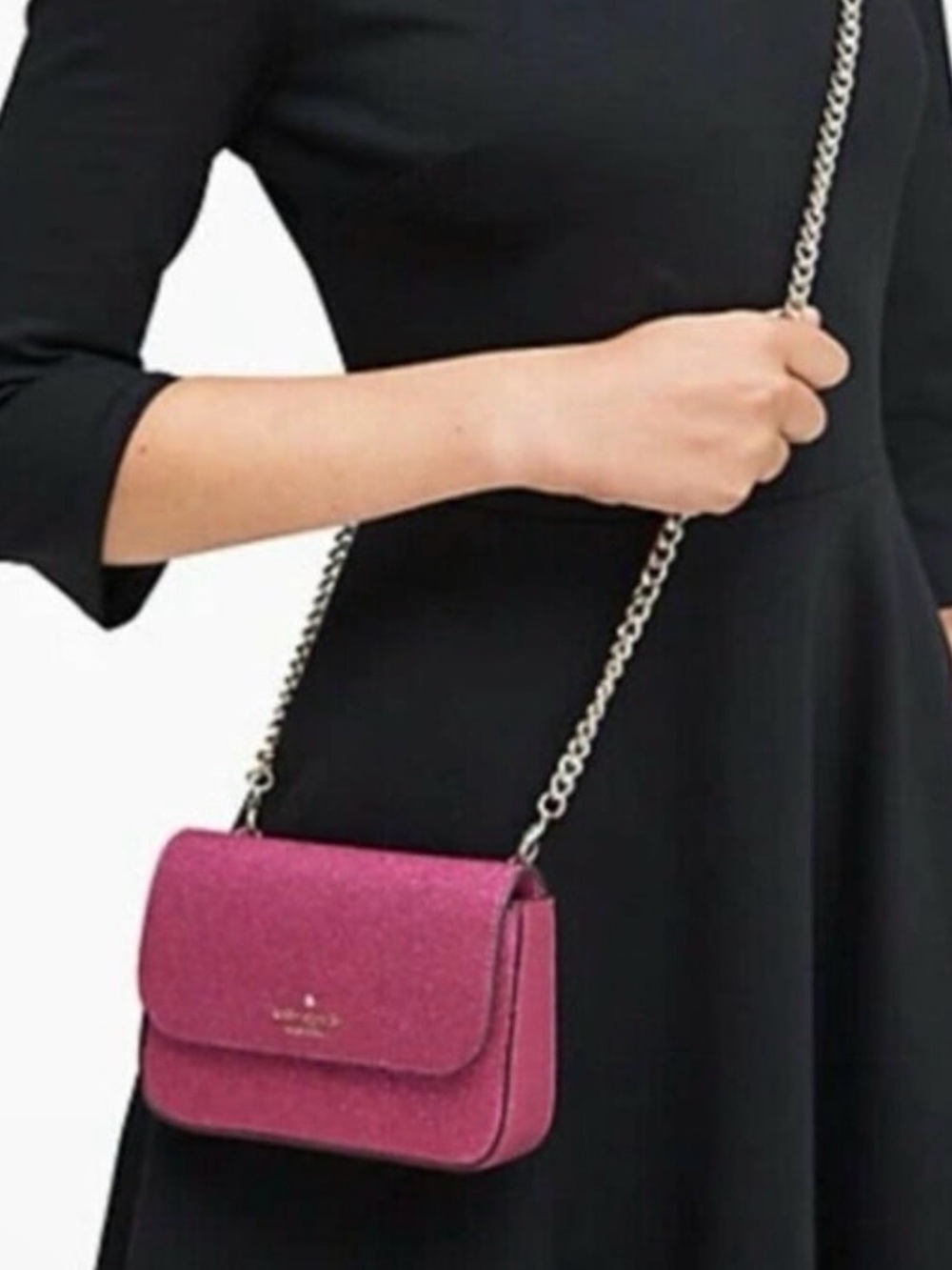 Kate Spade New York Pink Glitter Crossbody Shoulder Bag with Gold Chain Strap - Picture 6 of 6